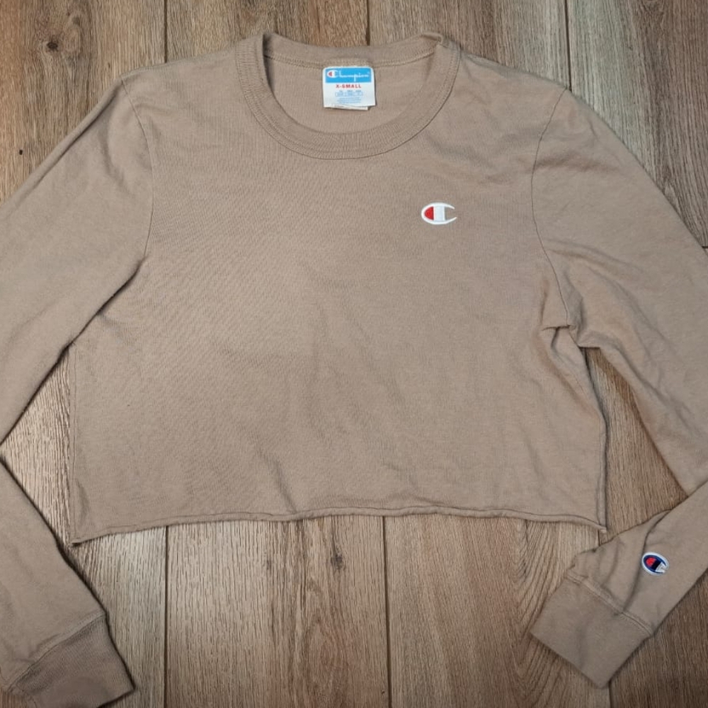 Champion Tan Cropped Long Sleeve Hoodie